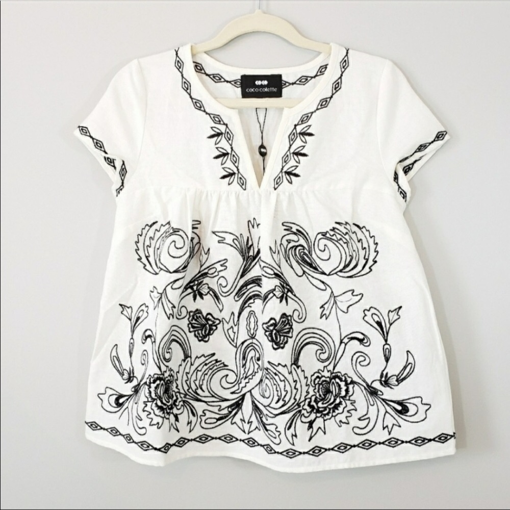 $195 Boho Embroidered Linen Top